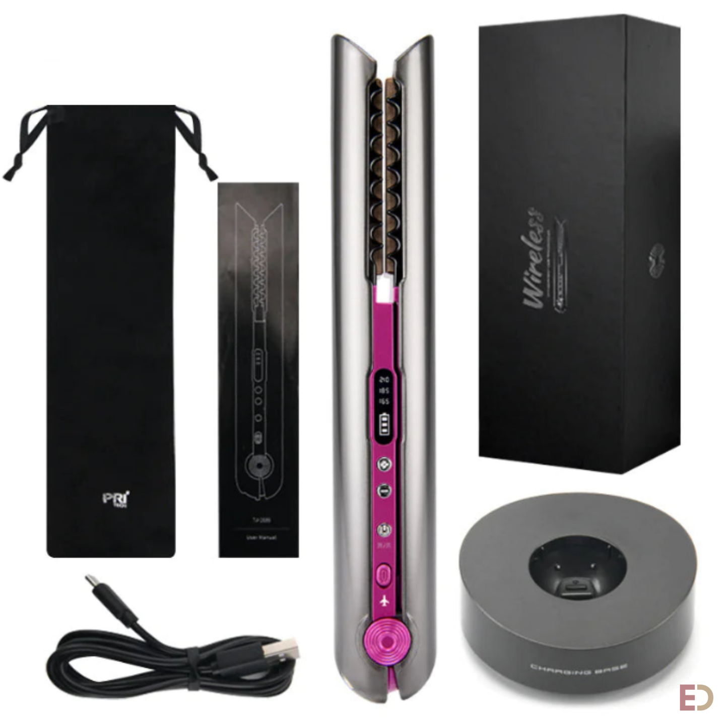 2-in-1 USB Cordless Hair Curler and Straightener
