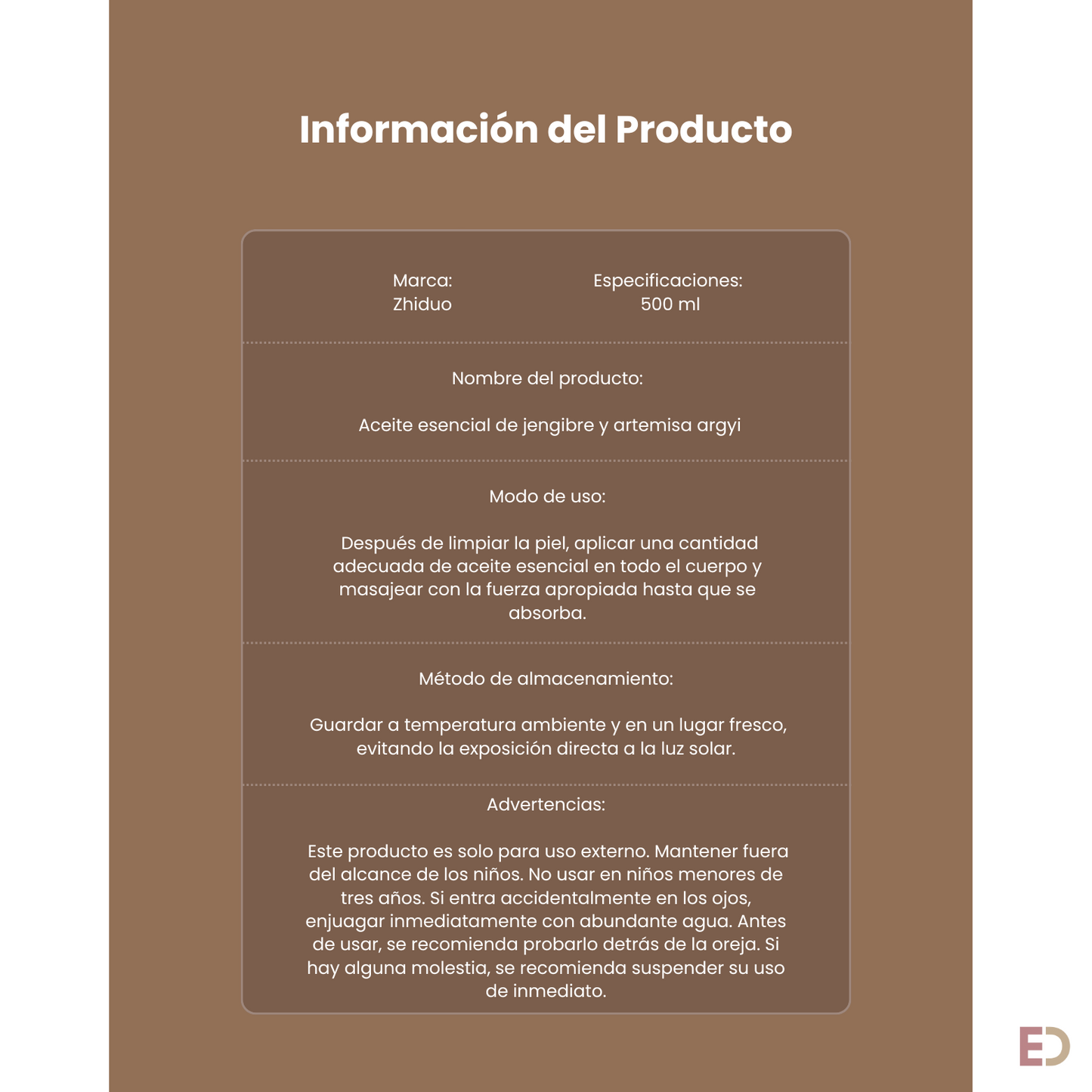 Aceite Esencial de Jengibre y Artemisa 500ml