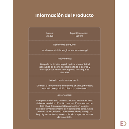 Aceite Esencial de Jengibre y Artemisa 500ml